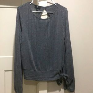 Women's gray sweater blouse with side tie